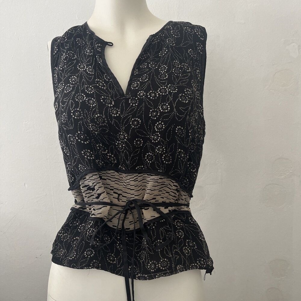 Vtg Spencer Jeremy Silk top S Black Avante Garde Dark Fairy Geometric Flowy Tie